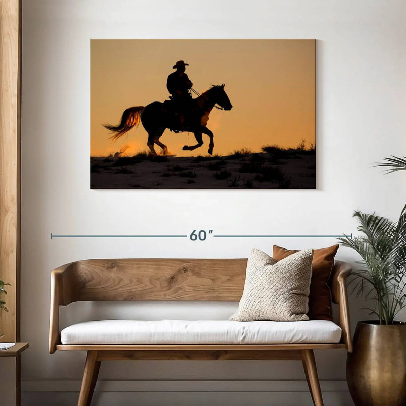 Lelar, cowboy à cheval, H 30 po x l 45 po