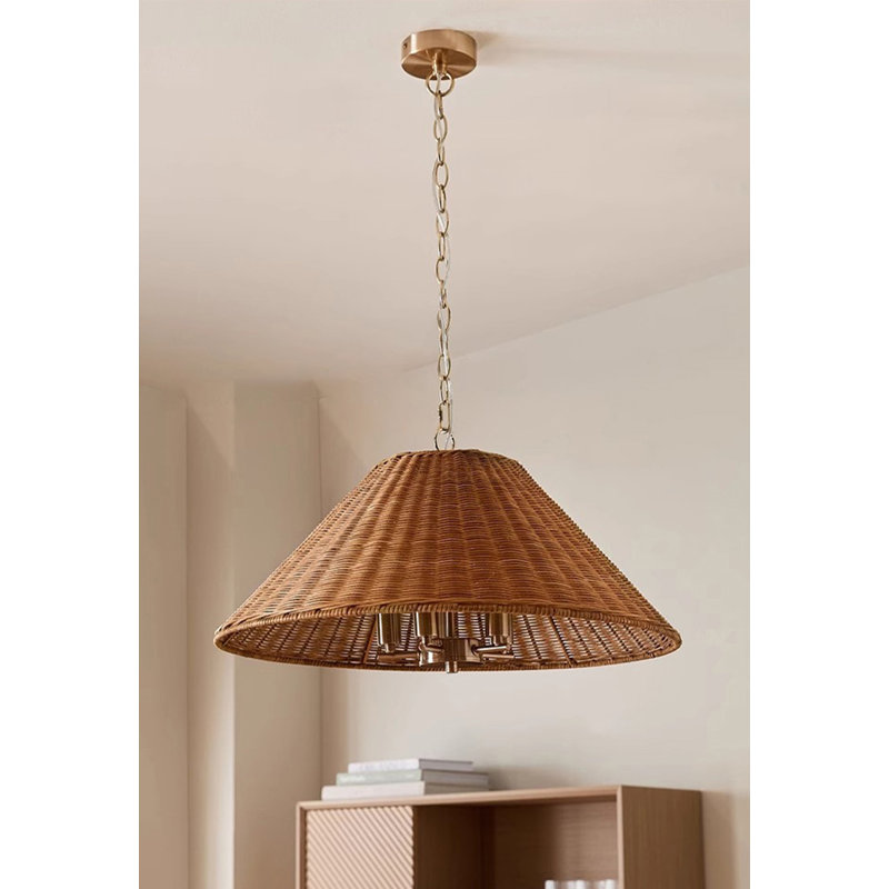 Lustre japonais en rotin à hauteur réglable de style Wabi-Sabi, H 9,4 po x l 23,62 po x P 23,62 po