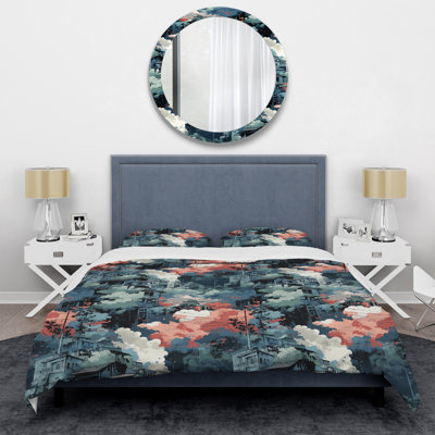Ensemble de housse de couette bleu et blanc Cityscape