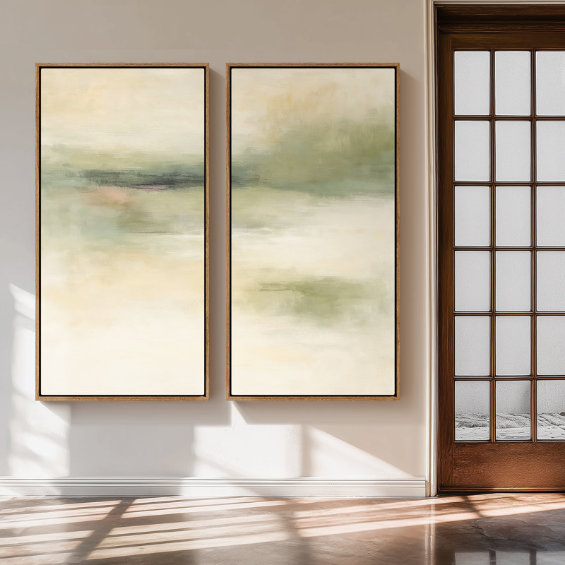 «Soft Minimal Landscape Abstract» pour entrée - ensemble de 2 reproductions d'art encadrées sur toile 60 po, 2 pièces