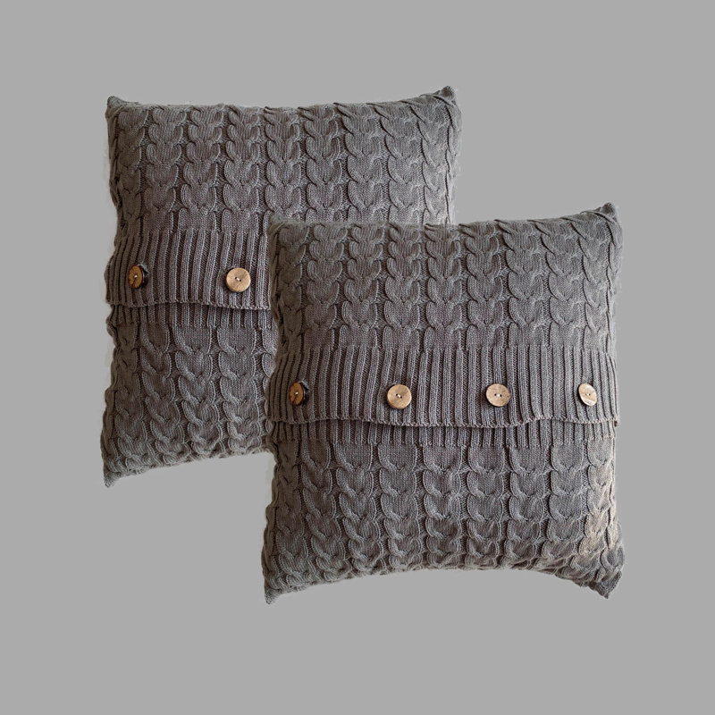Buttons Reversible Pillow Cover, Gray