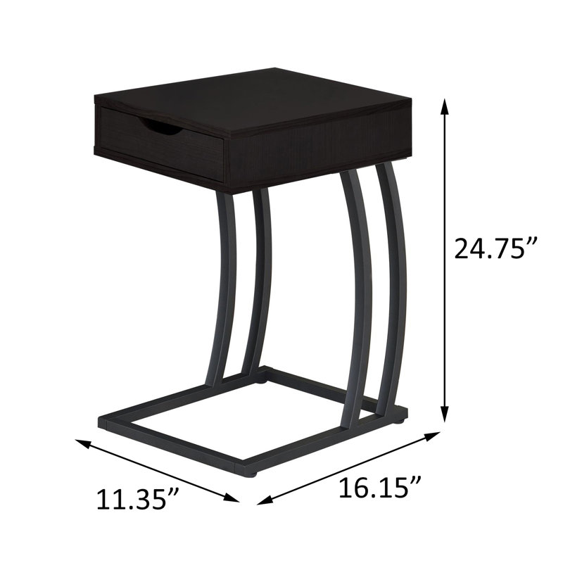Lunardi C - Shaped End Table with Built-In Outlets, Espresso Wood