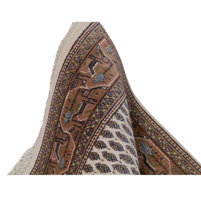 Tapis brun / crème en laine noué à la main de conception unique 2 pi 11 po x 5 pi 2 po