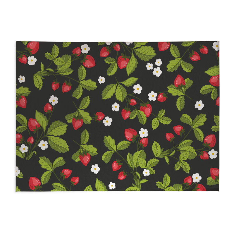 Tapis à lessive léger et antidérapant Strawberries, 49 "L x 6 "H, Charcoal Abstract