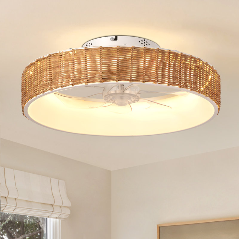 19.7'' Hermfried 7 - Blade Rattan Caged Ceiling Fan with LED Lights and Remote Control, Brown