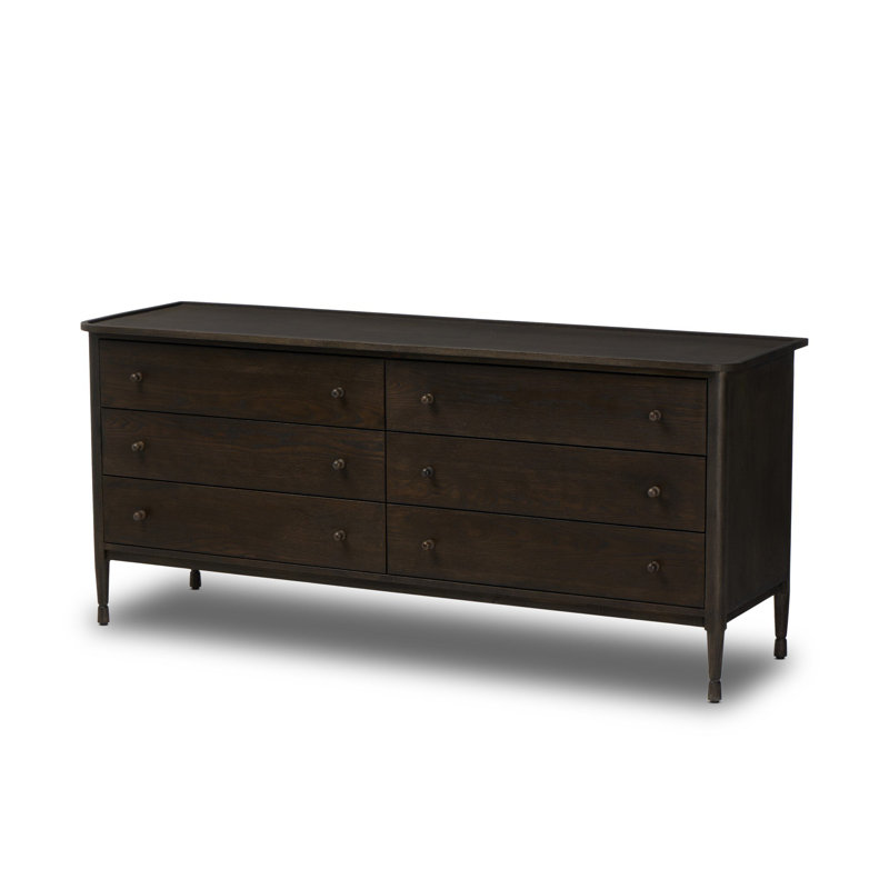 Franny 6 Drawer Dresser-Saddle Brown Veneer, Espresso Oak Veneer
