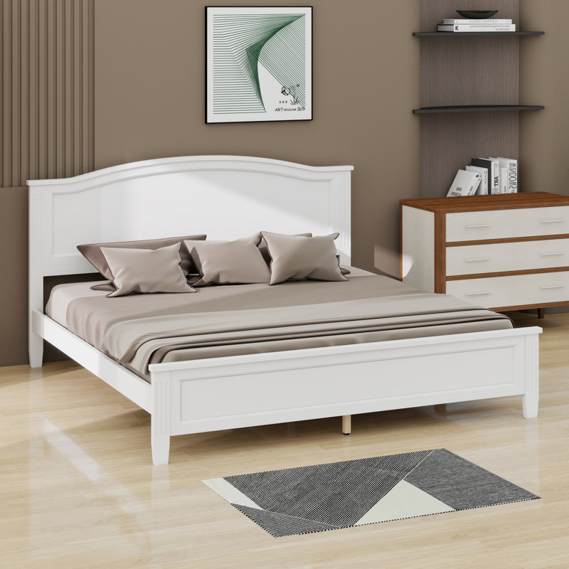 Lit plateforme avec tête de lit et pieds de lattes en bois robustes, White