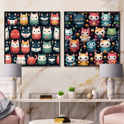 Maneki Neko, chat porte-bonheur pour enfants, ensemble de 2 collages carrés
