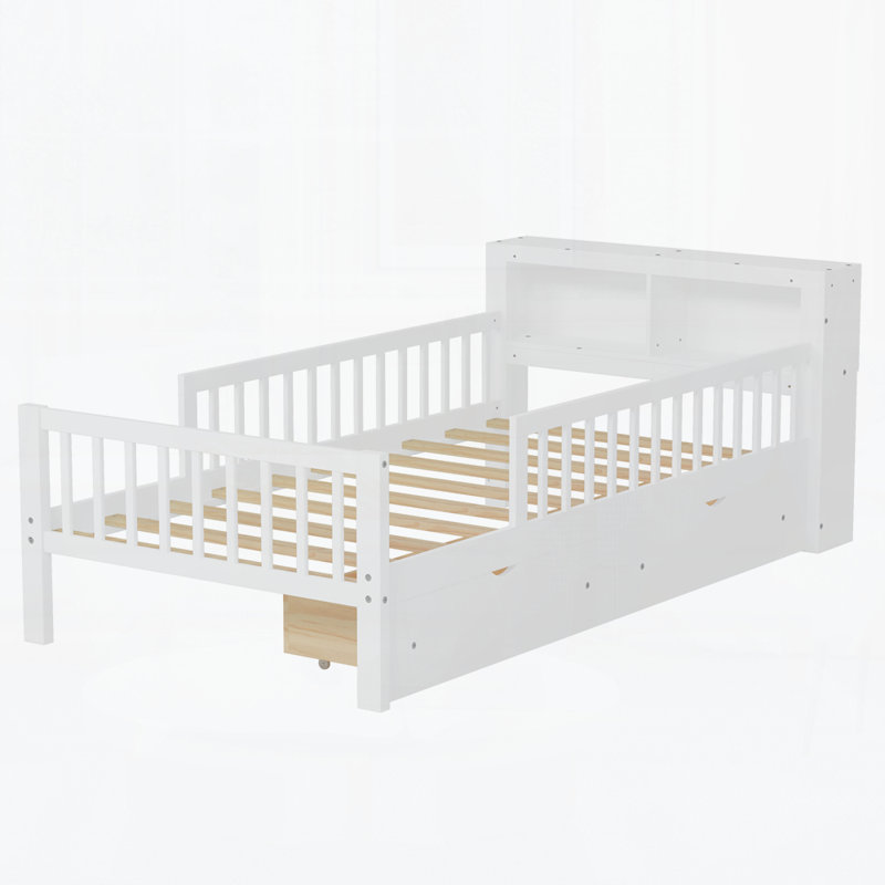 Lit en bois avec deux tiroirs sous le lit, Blanc