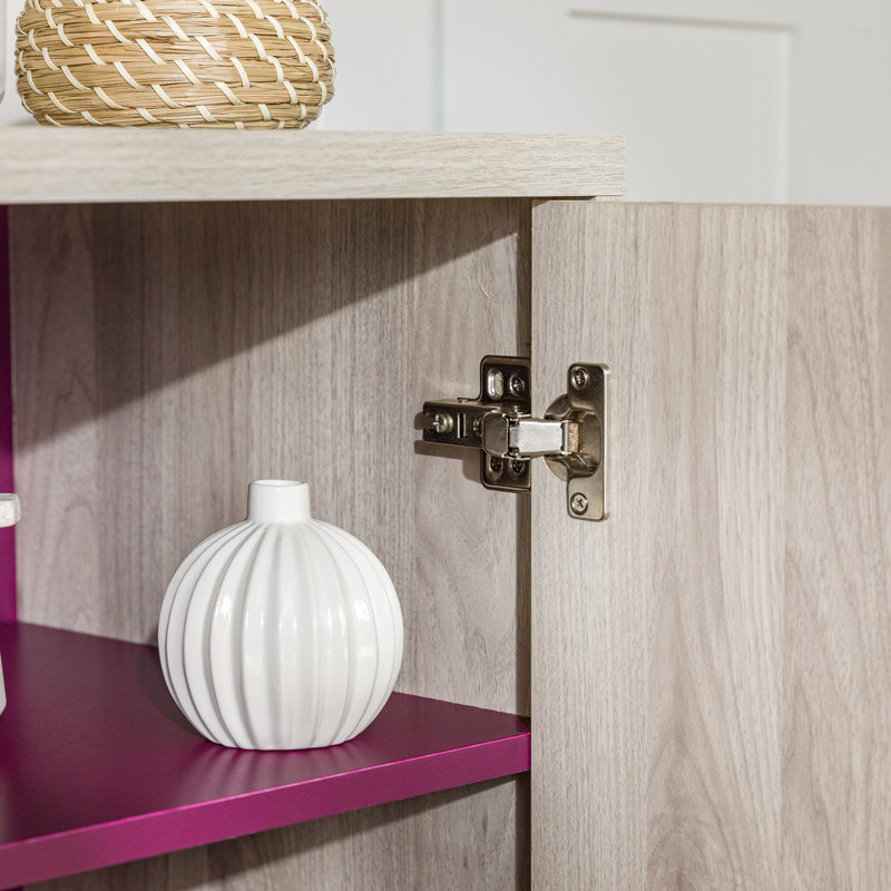 Armoire d'appoint à 2 portes Glenni, Birch/Magenta Interior