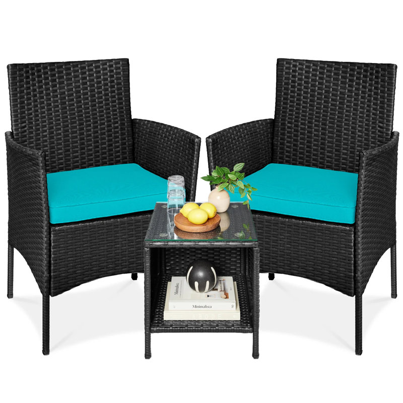 Patio Bistro Set, Black, Teal