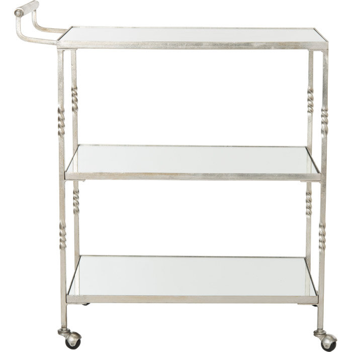 Stylish Bar Cart with 3 Mirrored Shelves, Iron Frame 33.6"H Rolling Trolley for Home, Bar & Kitchen, Silver/Mirror
