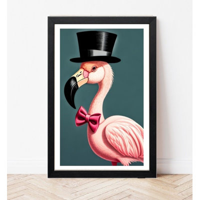 Flamingo Wearing Top Hat And Bow Tie - No Frame Print