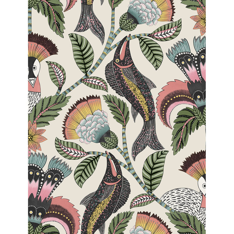 Ardmore-Jabula Nene 33' L x 20.5" W Wallpaper Roll, Coral/Sage/Teal/Parchment