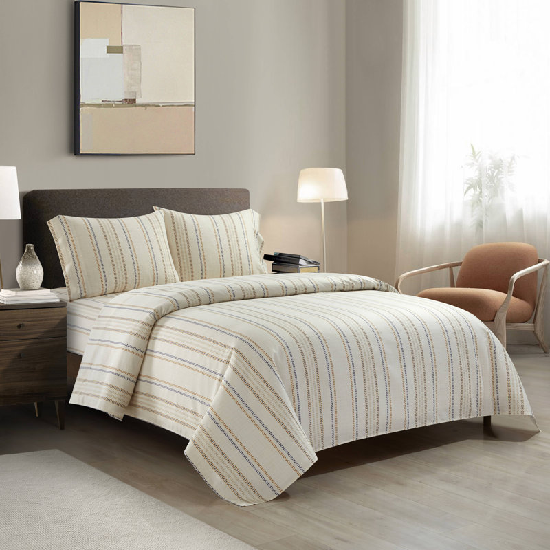  Ensemble de draps rayés en microfibre / polyester, Ensemble de draps pour lit simple + drap-housse + 