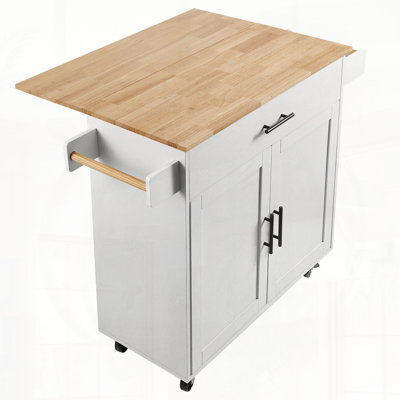 Kitchen Island Cart with Solid Wood Top & Multiple Storage Racks