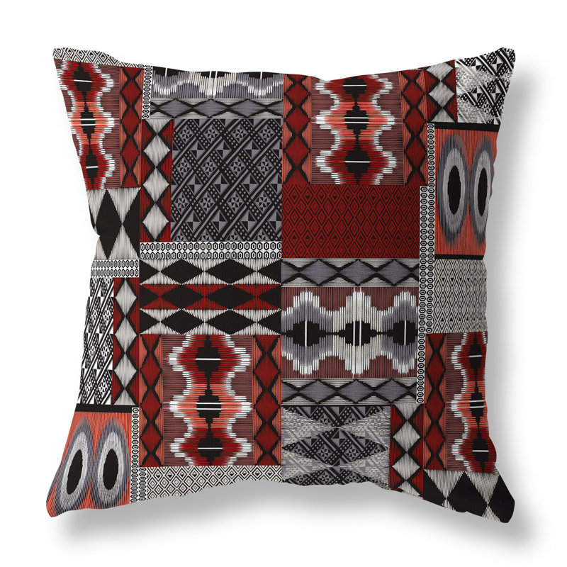 Red and Gray Patchwork Faux Suede Throw Pillow 16" x 16"