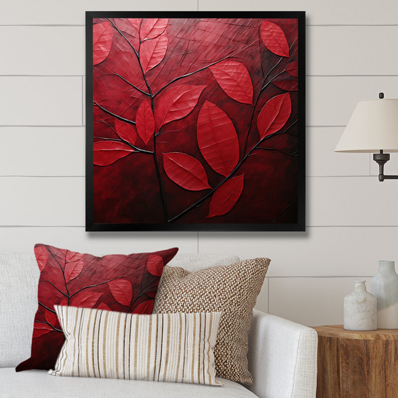 Feuilles de cerisier I sur toile, Cadre simple noir, H 24 po x l 24 po x P 1 po