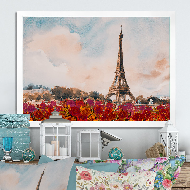 «Paris Eiffel Tower In Beau Fitul Summer VI», reproduction sur toile flottante, H 24 po x l 36 po x P 1 po, Cadre photo blanc