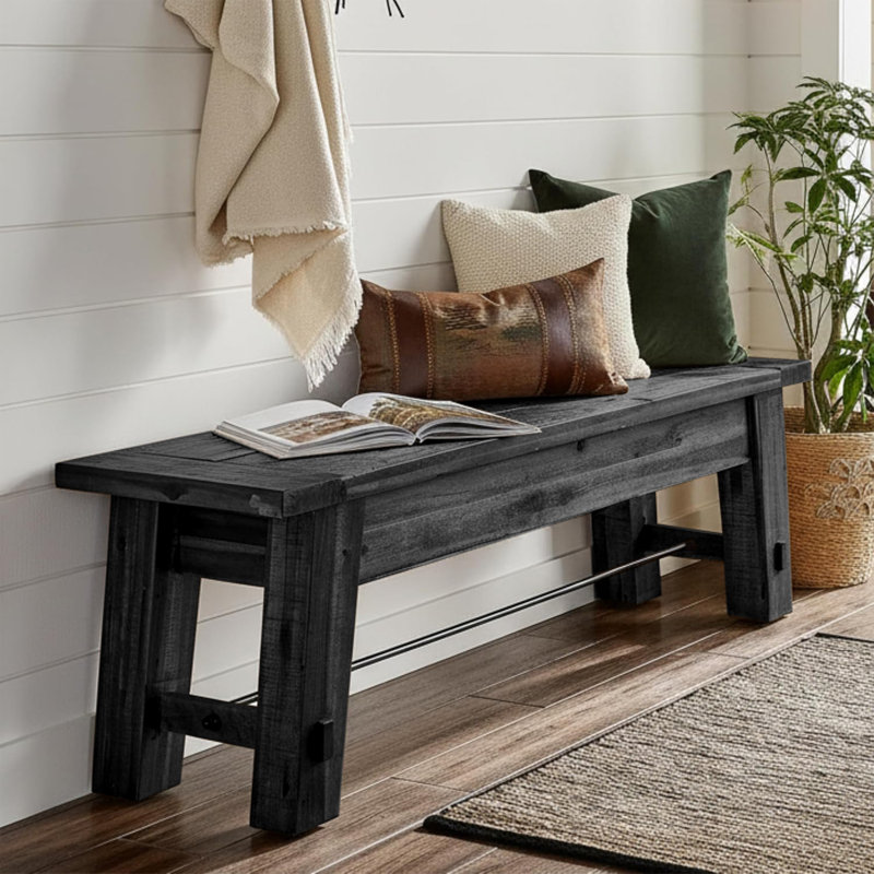 Banc en bois massif Durango de 60 po, noir, Black