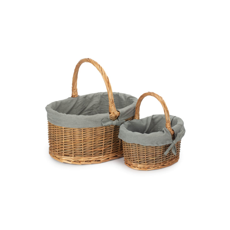 August Grove 2 Piece Wicker Shopper Basket Set, Double Steamed/Green Tweed effect