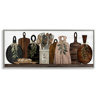 Wooden Kitchen Items Gray Framed Giclee Art by Cindy Jacobs