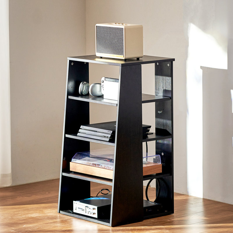 Meuble multimédia AV à 5 niveaux, en bois, pour lecteurs DVD, décodeurs et consoles de jeux. Meuble de rangement multimédia réglable en hauteur, idéal pour les jeux vidéo et les studios d'enregistrement. Couleur : noir.
