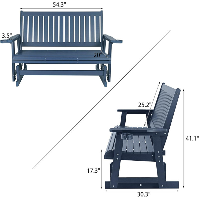 Banc oscillant 3 places en poly Lumber, Marine