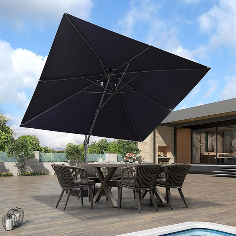 10' Square Cantilever Umbrella with Base and Umbrella Cover with Zipper, Navy