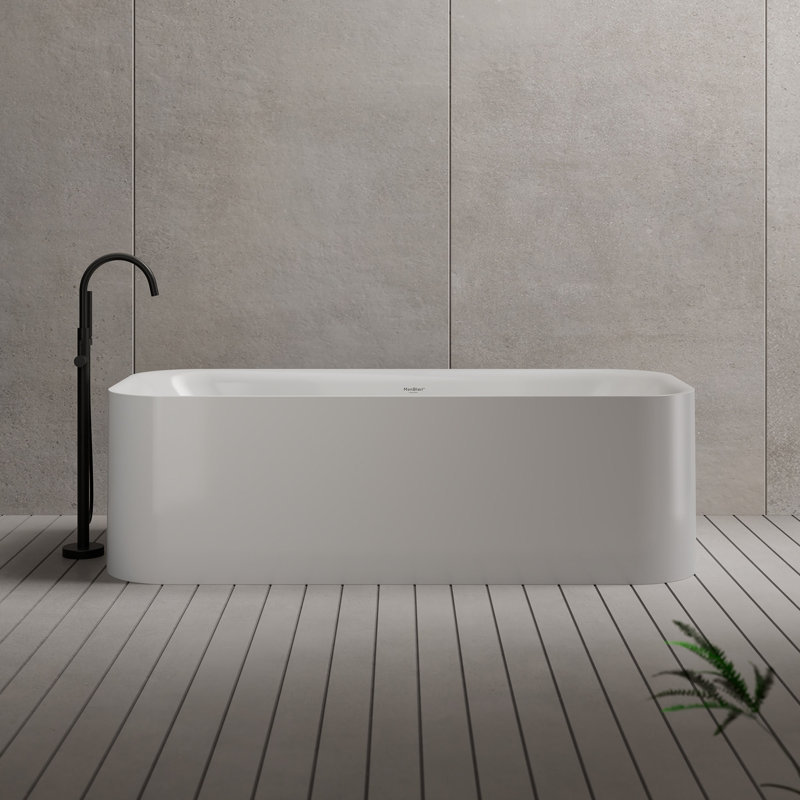 Baignoire de trempage en acrylique blanche autoportante 59 po x 27,5 po avec trop-plein et bonde escamotable pour salle de bain MonBlari