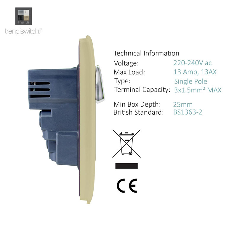 Trendi Switch 1 Gang USB 2100mA Plug Socket, Champagne Gold