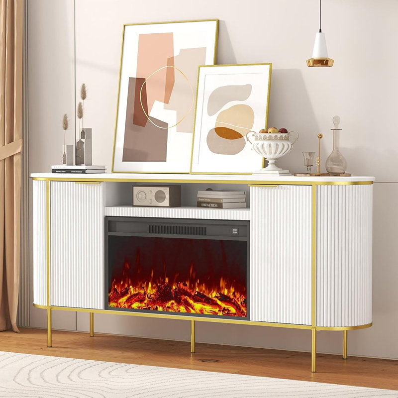 Fluted Fireplace TV Stand, White – Modern Electric Fireplace Entertainment Center With Storage For Living Room, 70" TV Console