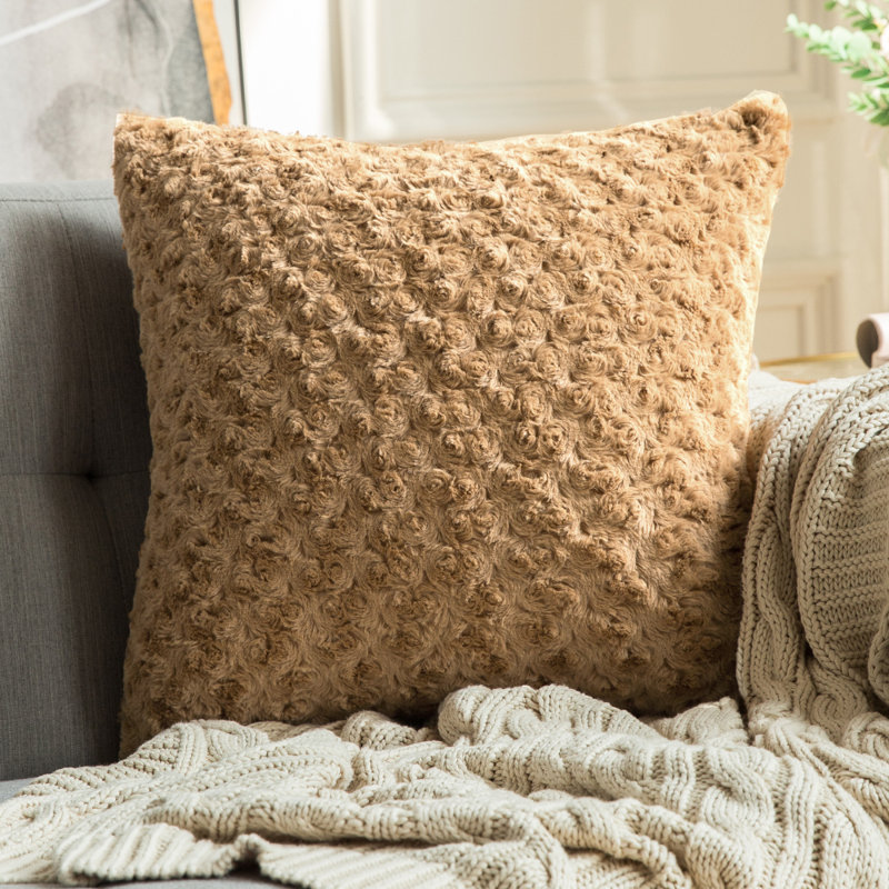 Faux Fur Throw Pillow, Brown, 16"H x 16"W