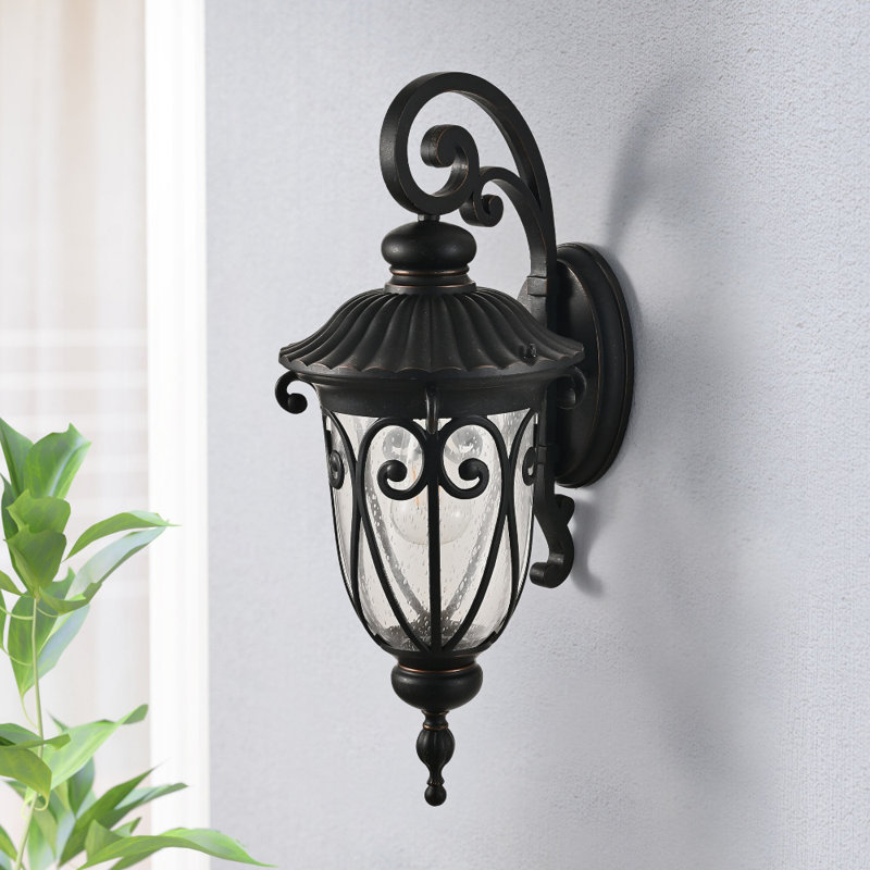 Ensemble de 1 lanterne murale d'extérieur classique de 23 po (h), applique murale rétro noire avec verre à bulles, luminaire extérieur résistant aux intempéries pour entrée de patio (ampoule non incluse)