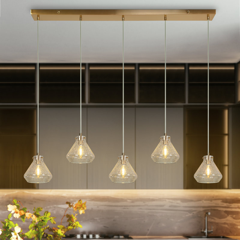 Luminaire suspendu linéaire à 5 lumières à intensité variable pour îlot de cuisine