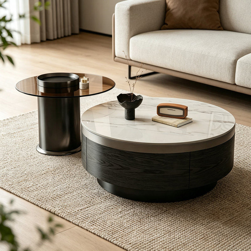 Table basse French Minimalist Luxury, White; Gray; Tan, Marble