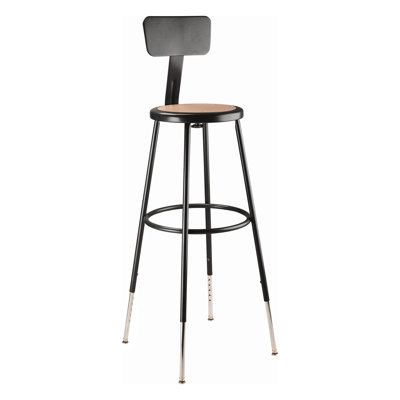 Height Adjustable Stool with Back and Round Hardboard Seat
