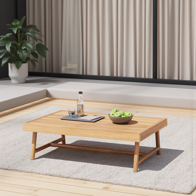 Patio Acacia Wood Rectangle Coffee Table, Durable and Stylish Teak Finish for Outdoor Use