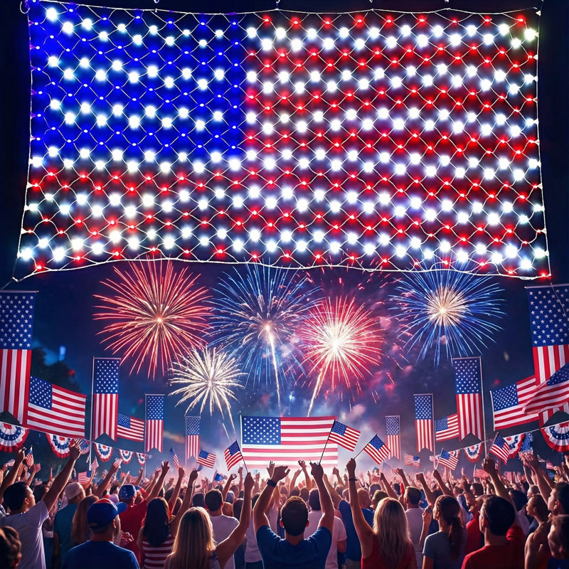 American Flag Net Lights - 384 LED String Lights, Led Flag Net Light