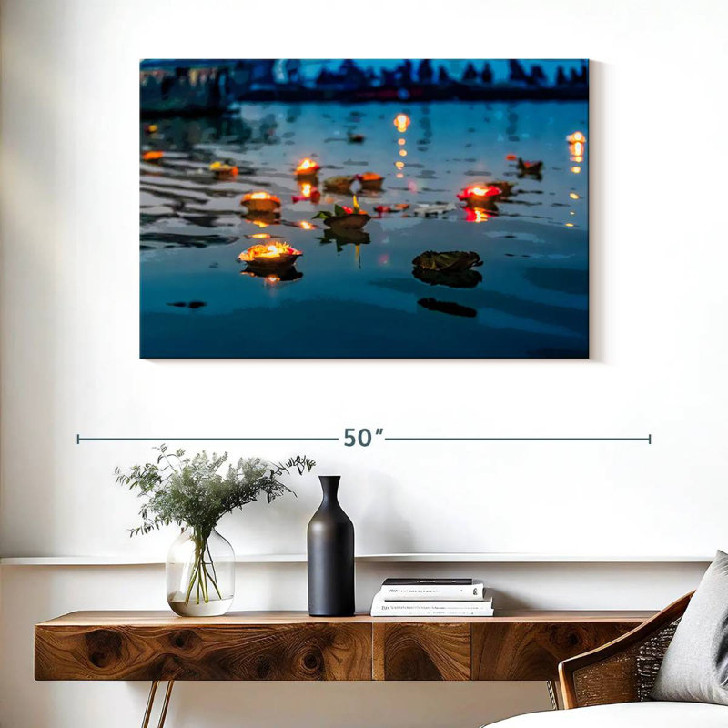 Ravi Ganges River Offerings, 26" H x 39" W