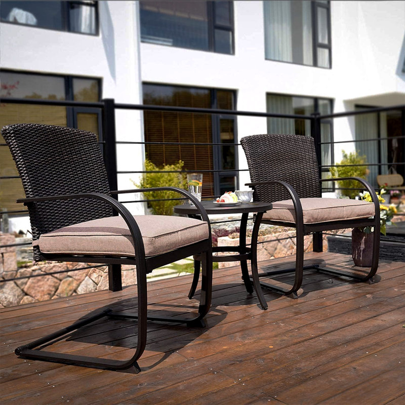 Beige Iron and Rattan Outdoor Rocking Chairs with Cushions