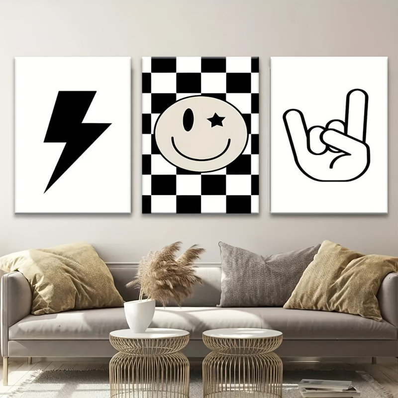 Impression sur toile 3 pièces Retro Y2K Symbole - espace de vie ludique, 24 * 16 pouces 3 pièces