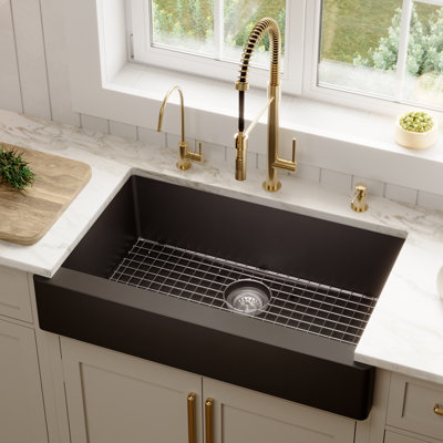 Karran Quartz 34'' X 21-1/4'' Single Bowl Retrofit Farmhouse/Apron Front Kitchen Sink Kit
