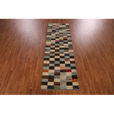 Checkered Wool Moroccan Oriental Runner Rug 3x10