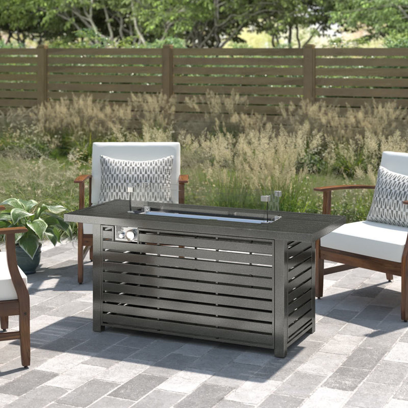Zayin 24" H Steel Propane Outdoor Fire Pit Table With Lid, Gray, 24" H x 54" W x 22" D