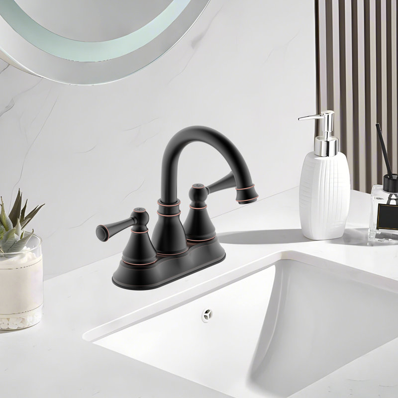 Derengge Centerset 2-Handle  Bathroom Sink Faucet With Plastic Overflow Pop-Up Drian, Oil Rubbed Bronze