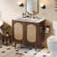 Meuble-lavabo de 36 po de couleur bohème en rotin de couleur noyer avec porte de lavabo à fermeture en douceur et joint d'étanchéité à quatre côtés.