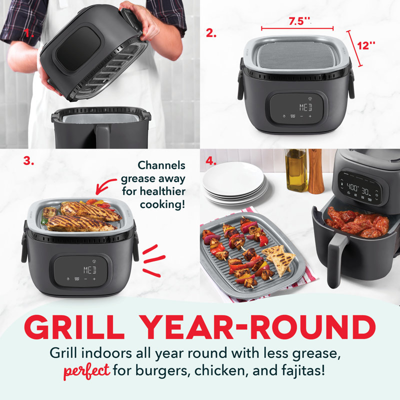Flip & Fry Digital 2-in-1 Grill + Air Fryer (7QT) (5 functions)