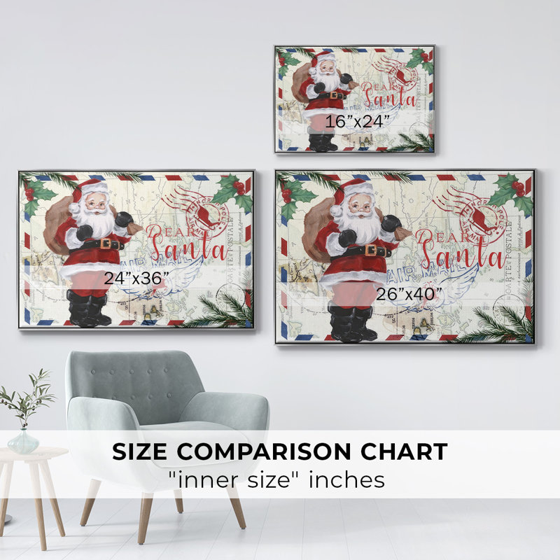 Toile tendue avec châssis en A, collection Christmas Par Avion, H 27 po x l 41 po x P 1,5 po, Encadrement argenté