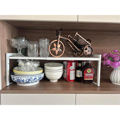Expandable Cabinet Shelf Organizer 16-26" L Stackable Kitchen Counter Shelf Rack Stand Sink Shelf Riser Countertop Storage White (Normal 7.9”D)